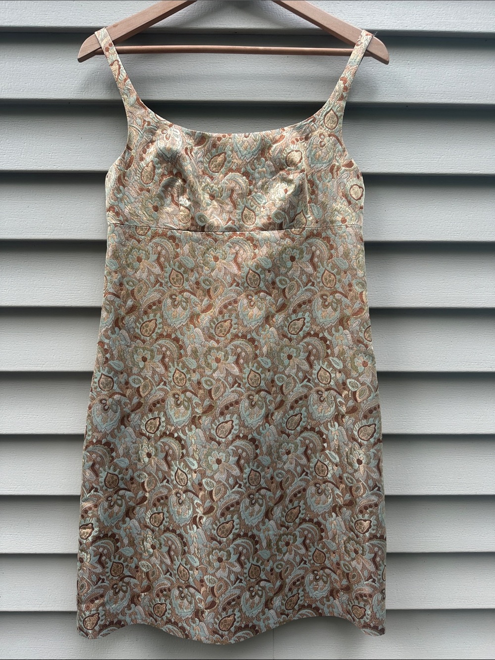 J. Crew Paisley Brocade Mini Dress in Beige and Light Blue